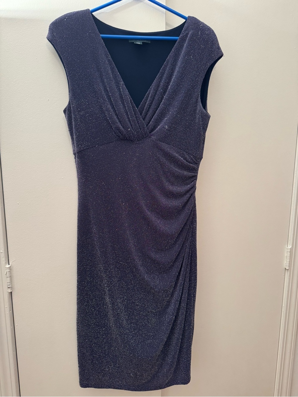 Ralph Lauren Navy Sparkle V-Neck Midi Dress